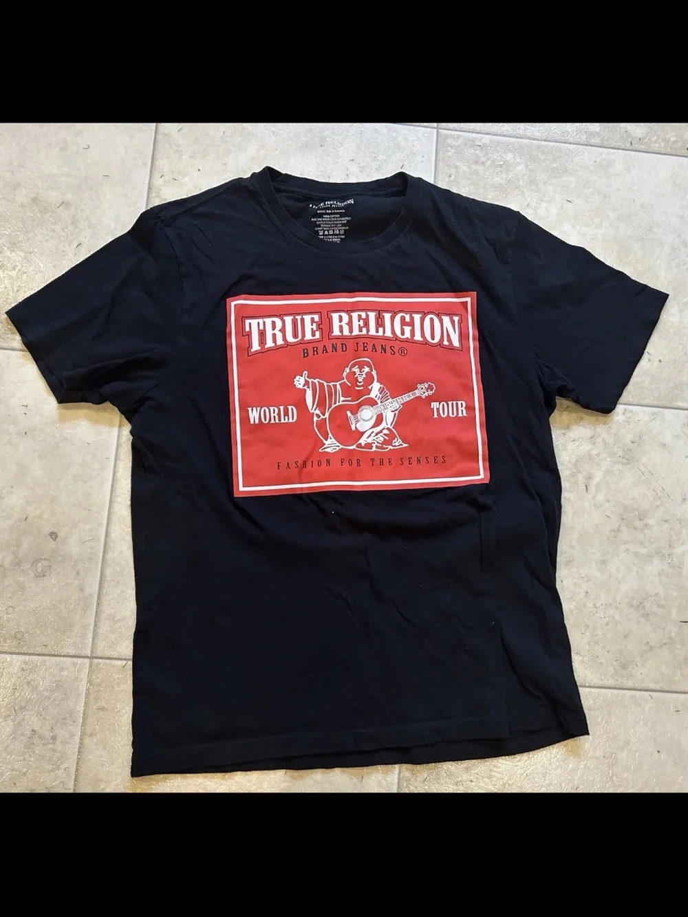 True Religion Black T-Shirt with Red and White Graphic